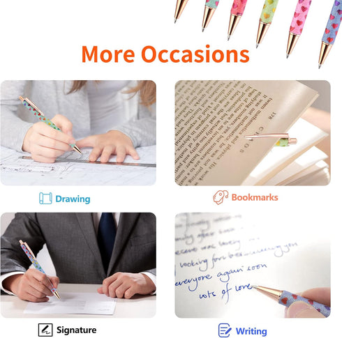 Bling Metal Pens, 6 Pack 1.0 mm Click Retractable Ballpoint Pens, Black Ink Medium Point Gift Pens for Journaling