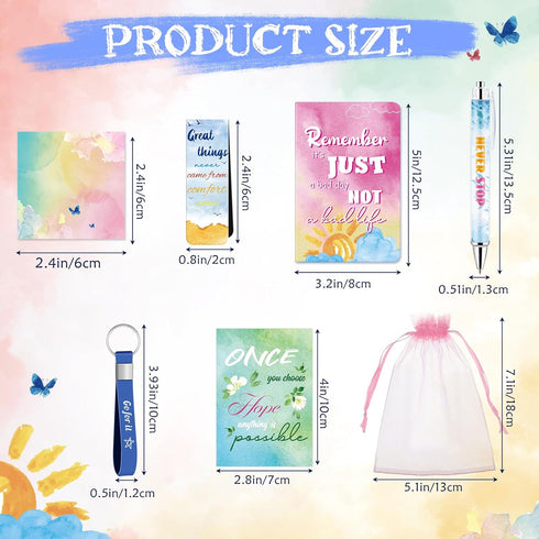 Pasimy 218 Pcs Inspirational Stationery Gifts, Motivational Mini Notepad, Pen, Quote Bookmarks, Stickers for School
