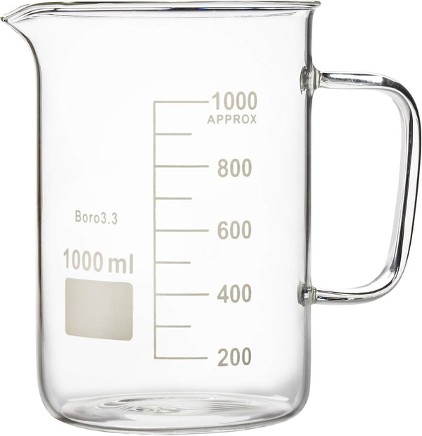 Labnique Glass Beaker with Handle, Beaker Mug with Pouring Spout, Double Graduated, 1000ml (33.8 oz / 4.2 cups)