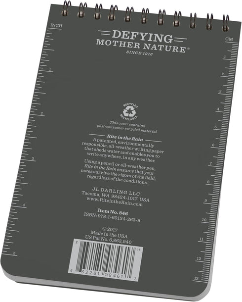 Rite in the Rain Weatherproof Top-Spiral Notebook, 4" x 6", Gray Cover, Universal Pattern, 3 Pack (No. 846-3)