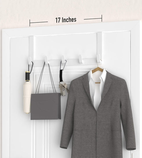 KitchLife Over The Door Hooks Hanger, 2 Pack White with Extended Arms for Easy Use, Bathroom Towel Rack Organization