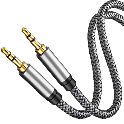 Tan QY 3.5mm Nylon Braided Aux Cable 1Ft, Audio Auxiliary Input Adapter