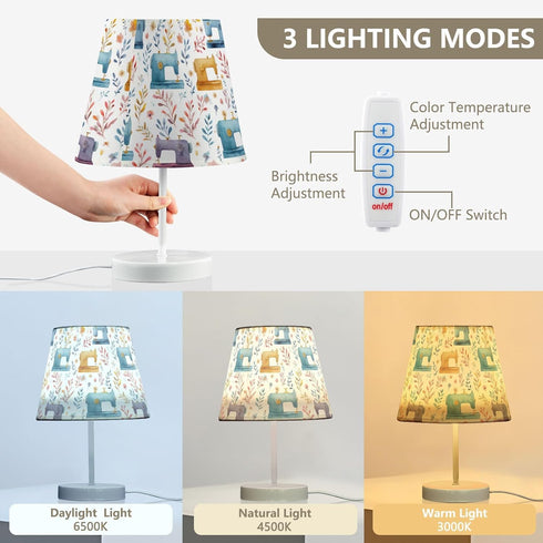 Krafig Colorful Sewing Machine Florals Table Lamp Nightstand Lamp with Linen Fabric Lamp Shade Night Light Bedside Desk
