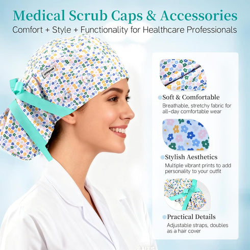 Adjustable Satin Lined Surgical Cap for Women - Medical Work Hat in Various Colors