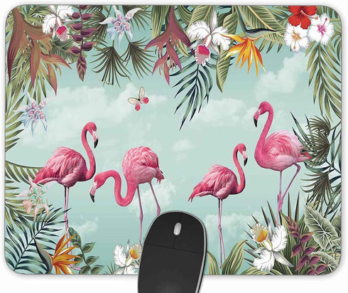 Tropical Leaves and Flamingo Gaming Mouse Pad - Rectangle Mouse Pad Size (9.84"x7.87")
