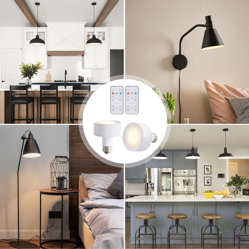 2 Pack Magnetic Battery Operated Light Bulbs, Remote Control, Cordless LED Puck Lights, Wireless Dimmable E26 for Non