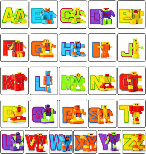 Odowalker 26 2" Pcs Alphabet Robots Letters Alpha Bots Alphabots Transform Letters for Learning for Carnival Prizes