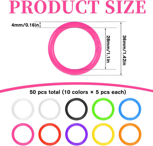 Xyembu 50 (10 Pcs Loose Leaf Binder Rings, Plastics Notebook Paper Ring, Colorful Book Rings, Binder-Rings for Flash