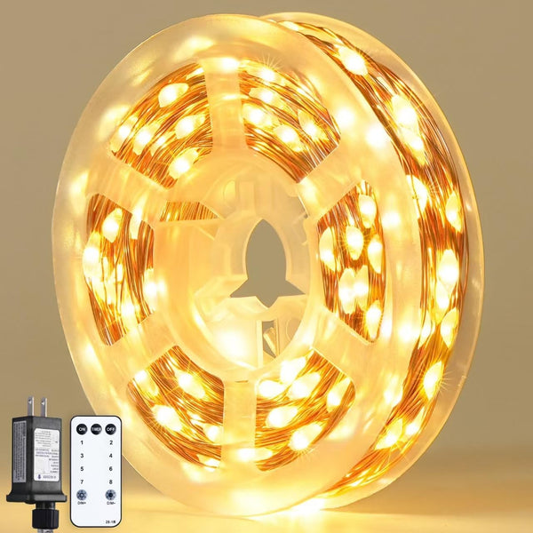 JMEXSUSS 200 LED Fairy Lights Plug in, Warm White Remote Control String