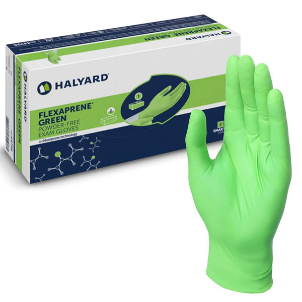 HALYARD FLEXAPRENE Green Exam Gloves - 3.5 mil, 9.5 Inches, Green, Medium,