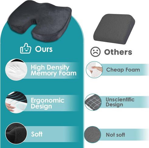 Orthopedic Memory Foam Coccyx Seat Cushion - Ideal for Home, Office, and Car