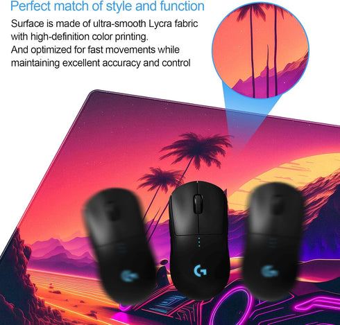 Pink Purple Neon Sunset Desk Mat Mousepad, Cool Futuristic Car Extended Large Gaming Mouse Pad, 31.5 x 15.7 inch