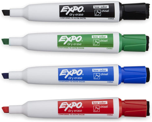 Expo Magnetic Dry Erase Markers with Eraser, Assorted Chisel Tip, 4 Count
