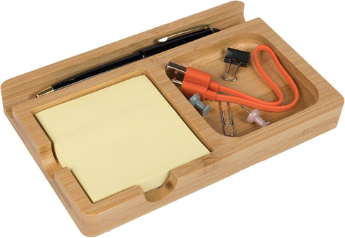 S&A WOODCRAFT Office Desk Organizer with Sticky Note Holder, Pen Slot & Phone Stand, Includes 100 Pages & 4 Anti-Skid