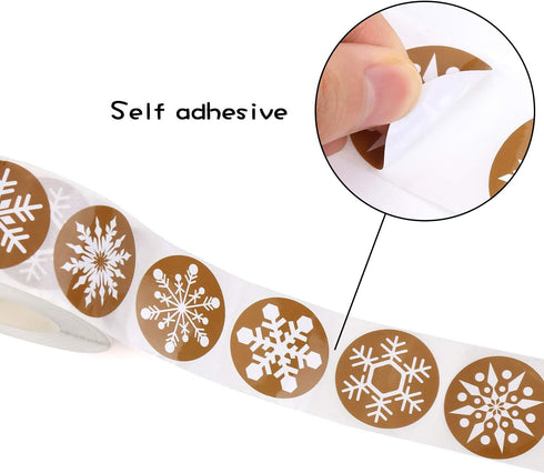 CCINEE Snowflake Stickers, Self Adhesive Round Stickers for Christmas Label and Wrapping Supply, 500PCS