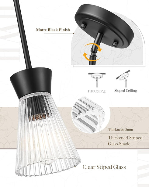 1-Light 5HZG107MIL Modern Pendant Light, HWH Adjustable Hanging Lighting for Kitchen, Living Rooms, Bedrooms, Black