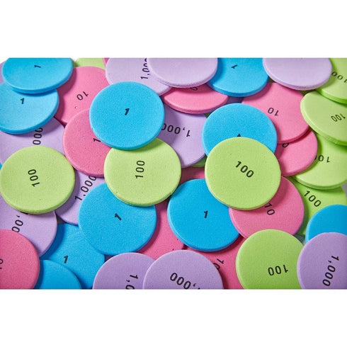 hand2mind Soft Foam Place Value Disks, 4 Values, Counting Chips for Kids, Pack of 200