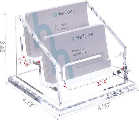 Business Card Holder for Desk Display - Clear Acrylic Office Supplies, 2 Slot Organizer Stand, 1 Pack