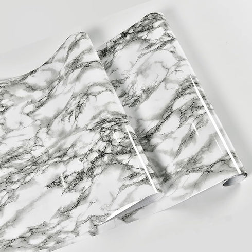 24"x197" Countertops 24"x197") Yancorp White and Black Contact Paper Peel and Stick Glossy Marble Wallpaper Marble