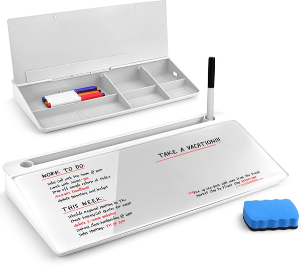 Birch Desktop Whiteboard - Cloud Glass Dry Erase Board with Storage & Multiple Markers for Desk Top Use