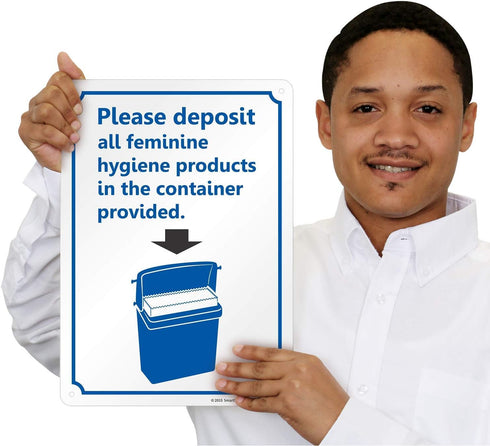 10" 14" SmartSign Please Deposit All Feminine Hygiene Products in The Container Provided Sign with Down Arrow | x
