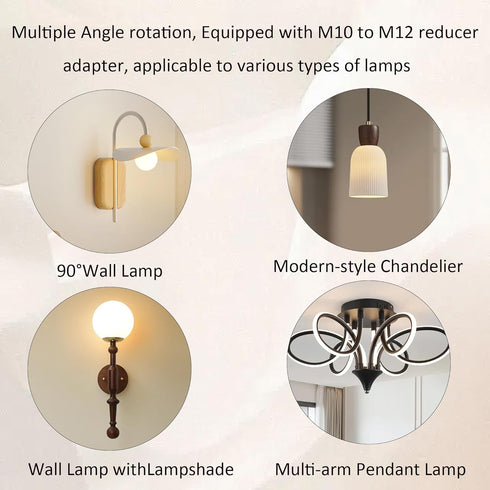 Klyeola 2Pcs 180 M10 Degree Swivel Thread Sloped Ceiling Adapter, Pendant Light and Chandelier Ceiling Mount