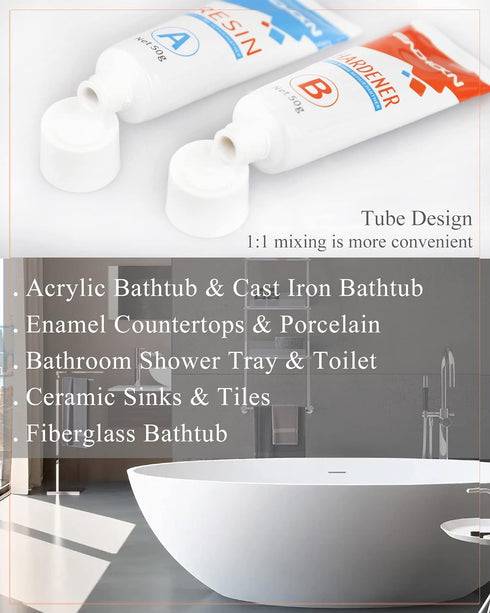 Bath Repair Kit - Endhokn Enamel, Porcelain, Acrylic, Fiberglass, Ceramic Sink, Tub, Tile Repair