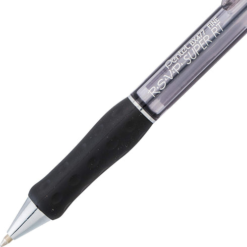 Pentel RSVP Super RT Ballpoint Pen, Fine Line 0.7mm Black Ink, Box of 12 (BX477-A)