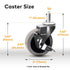DELIVeR 3 Inch, Locking Swivel Caster Wheels, Set of 4,Heavy Duty with Nylon Nuts for Carts, Replacement Rubber Wheels, Threaded Stem 3/8”-16 x 1” Caster, 130 Lbs Per Caster