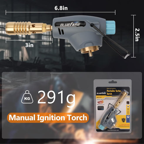 BLUEFIRE Handy Cyclone Torch Head, Portable Brass Gas Torch for Soldering, Welding, Plumbing Repair, and Lighting Grills
