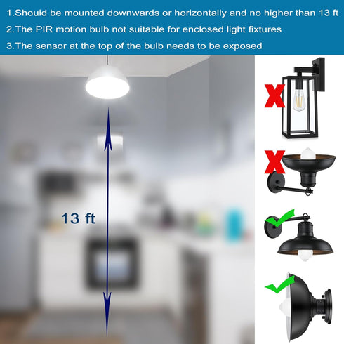 Motion Sensor Light Bulbs, 9W A19 LED, 60W Equivalent, E26 800lm 5000K Daylight, Dusk to Dawn, 2 Pack for Indoor Outdoor