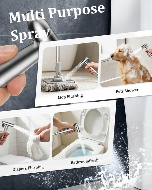 Pressure,47in PWERAN Handheld Bidet Sprayer for Toilet with Water Filter, Stainless Jet Spray for Toilet