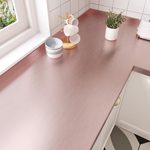 Countertops 15.7"118" Rose Gold Stainless Steel Contact Paper Pink Peel and Stick Wallpaper Waterproof Brushed Metal