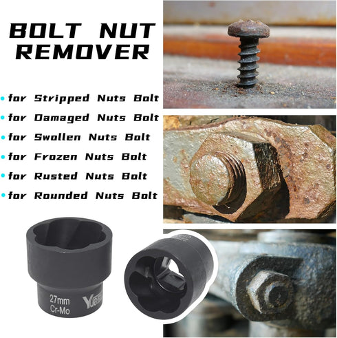 22 Set, 1/2" 3/8" Frozen Set, Pcs Bolt Nut Extractor and Drive Wheel Lock Removal Kit for Extracting Damaged, Stripped