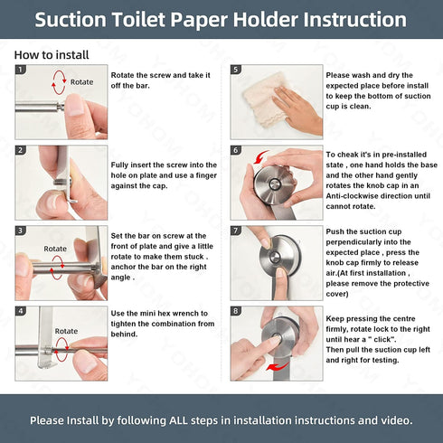 YOHOM Suction Cup Toilet Paper Holder Bathroom Hooks for Towel Wall Mounted Toilet Roll Holder Tissue Paper Towel