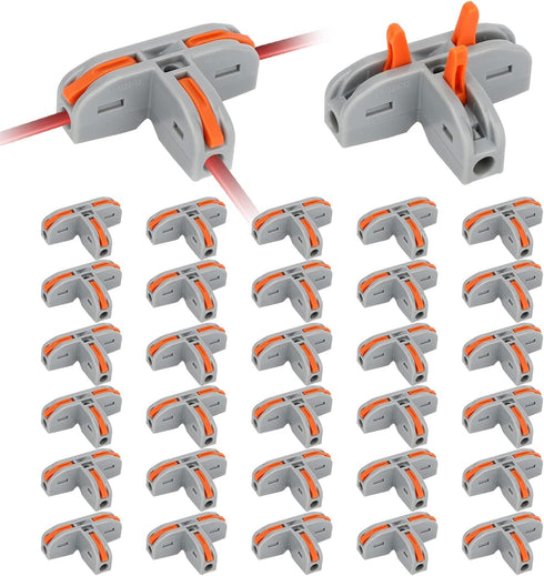 EEEKit 30Pcs Compact Wire Conductor Connector, T-Shape Lever Nut Quick Splitter 3 Way Electrical Connectors, AWG 28-12
