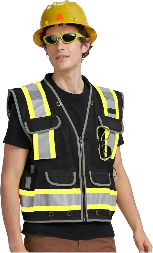 AYKRM Heavy Woven cotton High Vis Reflective work construction safety vest for
