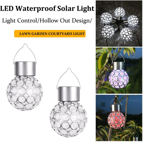 2 Pack Hanging Solar Light Outdoor, Waterproof Ball Shaped Night Light for Gardens, Patios