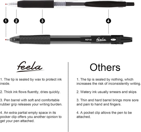 feela 52 Pack Retractable Black Ink Gel Pens, Premium Medium Point Rollerball Pens for School, Smooth Writing