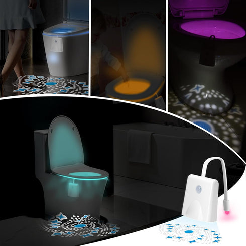 LAVAED 2 Pack Toilet Night Lights - 16 Color Changing, Motion Sensor Activated LED Projection Nightlight