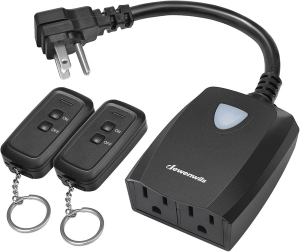 DEWENWILS Wireless Remote Control Outdoor Outlet, 2 Remotes, Weatherproof Electrical Plug for Lights and Fans