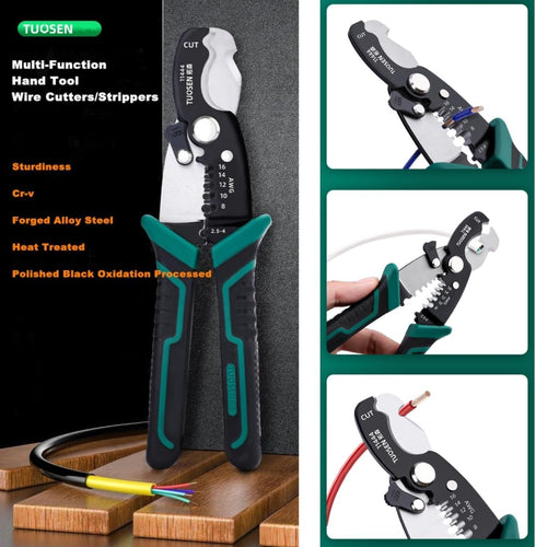 Zsling 8 Inch Wire Strippers Crimpers Cutter Pliers, Multi-Function Hand Tool for Cable Cutting
