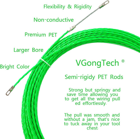30M 100ft Fish Tape Cable Puller Kit: 4mm PET Electrical Cable Puller Duct Rodder for Wall Wire Guide
