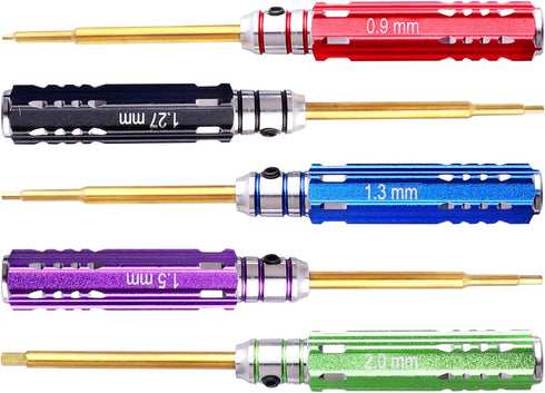 5pcs FriHobby Small RC Hex Screwdriver Set for Axial SCX24 Repair Tool Kits 0.9mm 1.27mm 1.3mm 1.5mm 2.0mm Mini Hex Driver Set Titanium Bit Tips by FriHobby