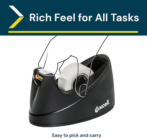 Excell OFFICEPLUS Desk Tape Dispenser with Non-Skid Base, 3/4" Wide, 1" Core, Durable Plastic, Easy One-Hand Use - 1