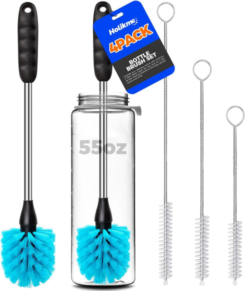 Holikme Bottle Brush Cleaner Set, 14" Long Handle Stainless Steel Brush for Water Bottle, Cups, Baby Bottles