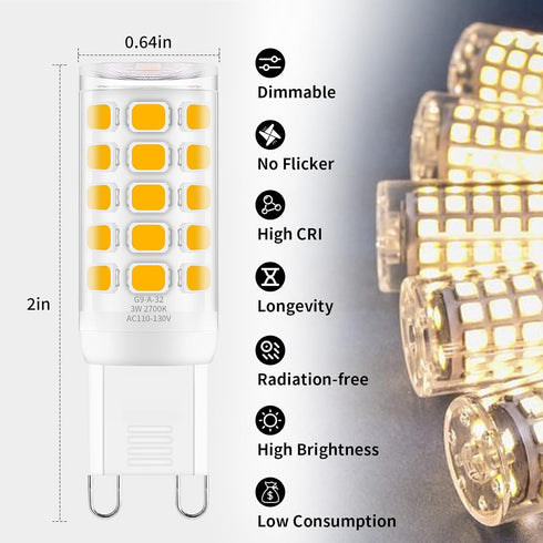 G9 Bulb Dimmable 3W, T4 G9 4W 40 2700k 120V Pack 12 LED Replacement for Watts Halogen, Soft Warm White, Chandelier