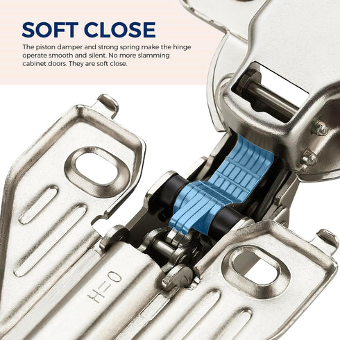 Ravinte 1 Pair Full Overlay Cabinet Door Hinges, 105 Degree Adjustable Concealed Soft Close for Face Frame Cabinet