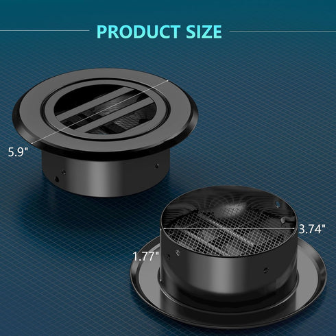 4 Inch Round Air Vent, HG Power 2-Pack Aluminium Alloy Louver Grille Cover with Built-in Screen Mesh for Ventilation