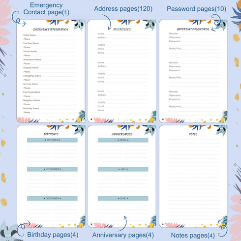 JUBTIC Address and Password Book - Hardcover Spiral Bound Organizer for Contacts and Logins, 5.2" x 7.7"